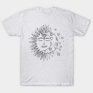 Celestial Sun Moon Black and White T-Shirt